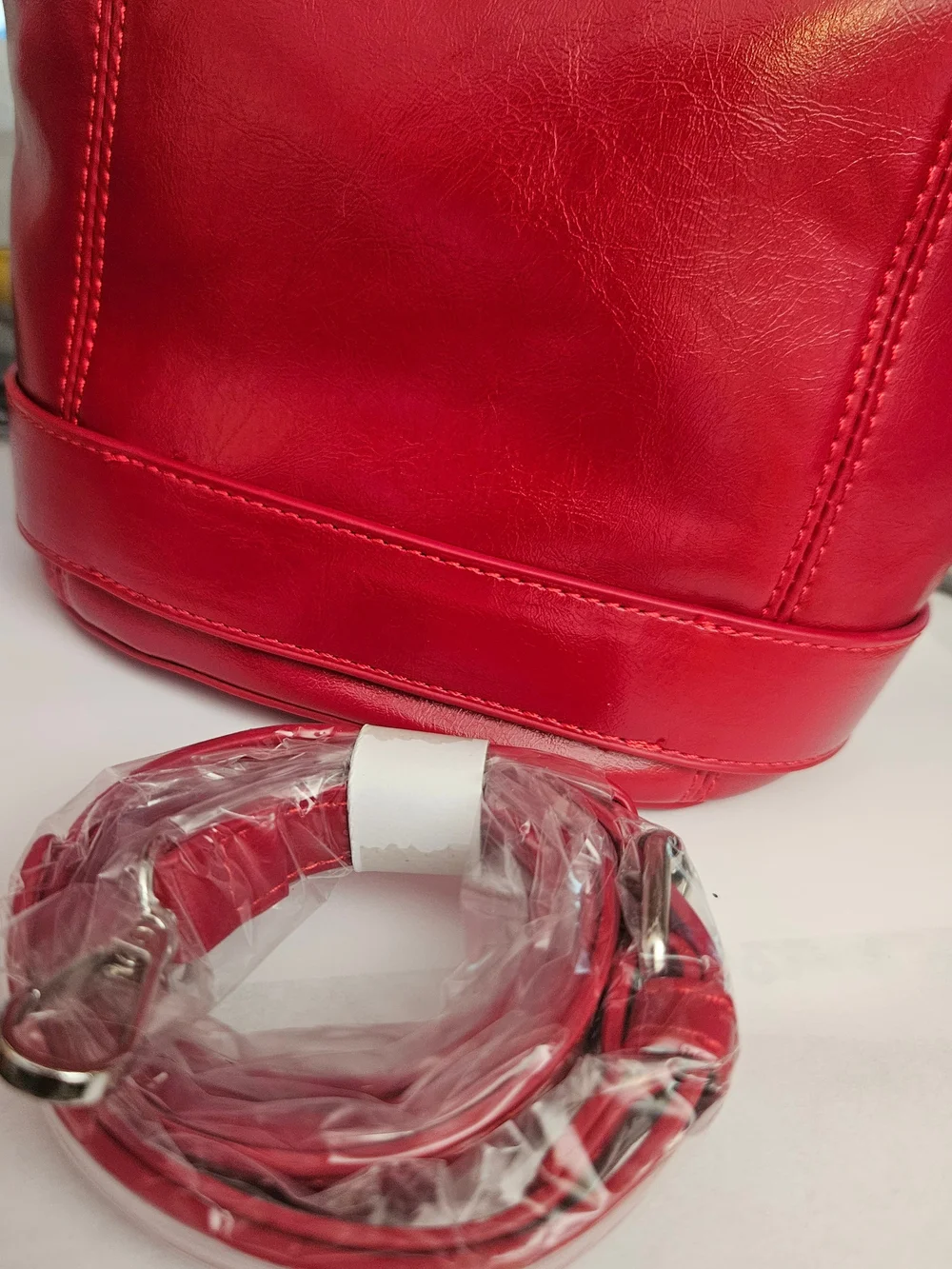 Red Women's Faux Leather Bustier Buckle Bag